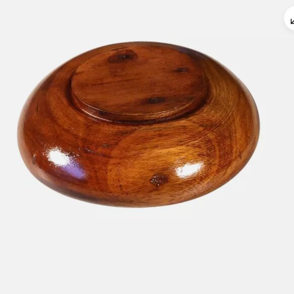 Vintage 6” Round Wood Bowl Mid Century Flat Rimmed Wooden Bowl Farmhouse - Picture 3 of 10